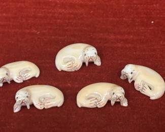 Carved Walrus Figures Beads