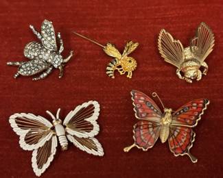 Kenneth Lane Rinestone Bee Brooch Monet Brooch  Butterfly Pins