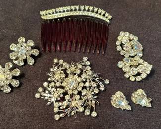 Vintage Rhinstone Snowflake Brooch And Earrings