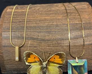 Natures Jewelry Butterfly PendantBrooch Prism Pendant And Bar Necklace