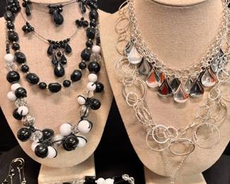 Black Beaded And Silver Tone Necklaces