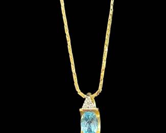 14K Topaz And Diamond Pendant And 14K Chain