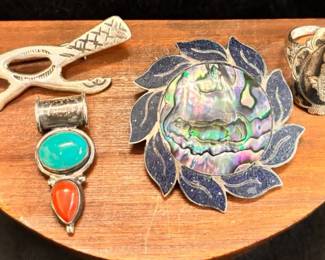 Taxco Sterling Abalone Brooch Pendant Road Runner Pin And More