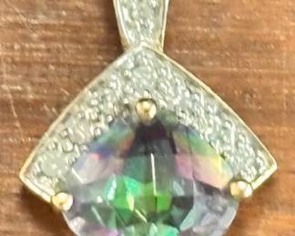 14K Gold Mystic Topaz And Diamond Pendant