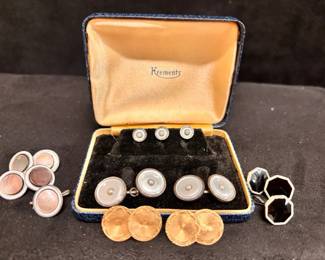 10K Cufflinks And Vintage Krementz Mother of Pearl Cufflinks  Studs