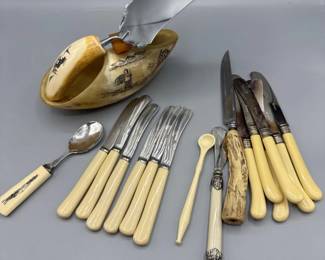 44 ScrimshawBoneHandleUtensilCollection