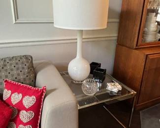 Chrome/Glass Table, Glass Lamp