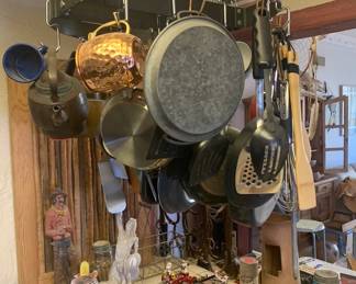 Hanging Pot Rack, Pans, Tools, Kettle