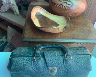 Vintage Medicine Bag, Hand Carved Bowl and Gourd
