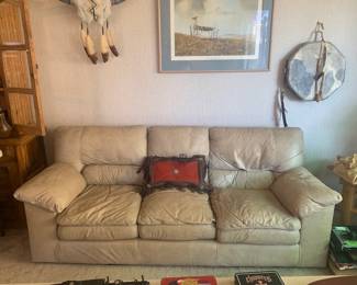 Stunning Leather and Down Sofa 82"x34", $600, American West Heritage Red Leather Pillow