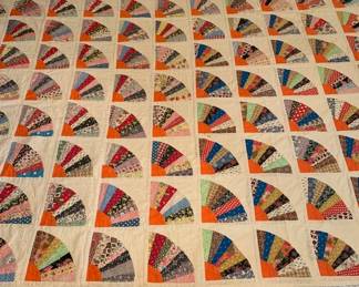 Stunning 1930s American Queen Size Grandma's Fan Quilt
