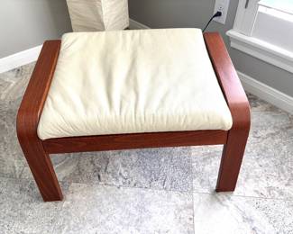 Pair teak and leather ottomans