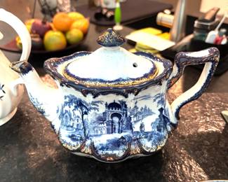 Antique flow blue tea pot