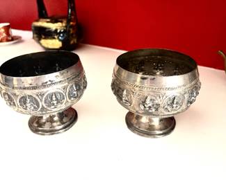 Thailand pewter footed bowls