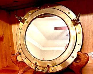 Vintage brass porthole mirror