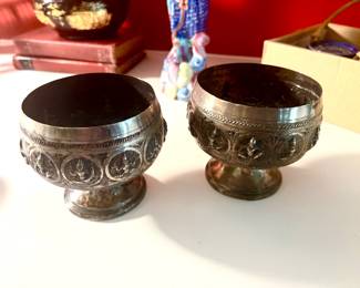 Vintage pewter footed bowls from Thailand