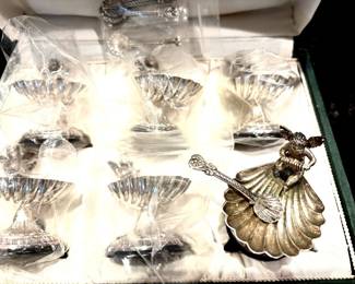 Vintage silver shell salt cellars