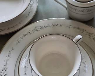 Noritake China and green Fostoria glass