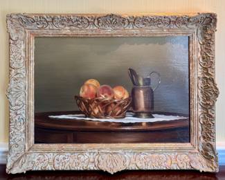 Still Life with Peaches Oil on Canvas, Signed P. Layne Arguimbau
