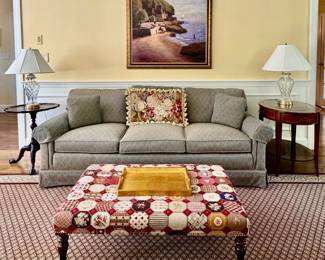 Century Furniture Sofa & Needlepoint Ottoman with Brass Casters
