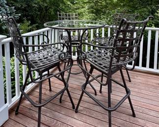 Outdoor Pub Table & 4 Swivel Bar Stools