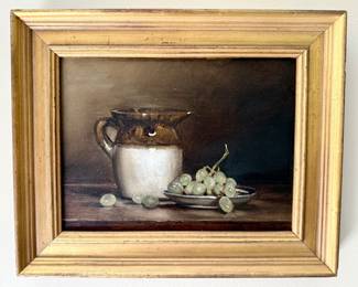 Oil Painting, Pitcher with Grapes, Unsigned