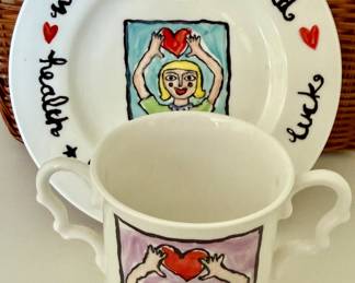 Hand Painted "Welcome to the World" Children's Plate & Cup