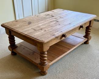 Shabby-Chic Rustic Pine Coffee Table with Drawer on Each Side
