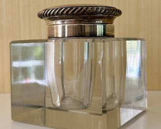 Antique Glass and Sterling Inkwell