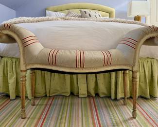 Antique Scroll Arm Upholstered Bench