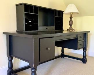Pottery Barn Aris Desk and Hutch with Spindle Legs and Black Finish