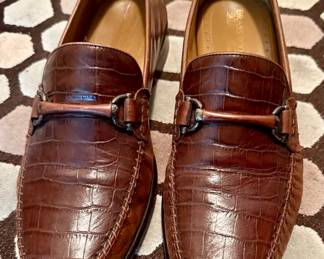 Brass Boots Crocodile Embossed Leather Loafers