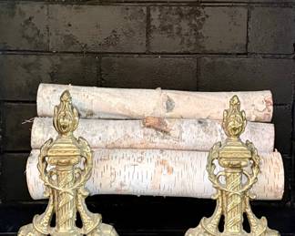 Antique French Neoclassical Cast Brass Andirons
