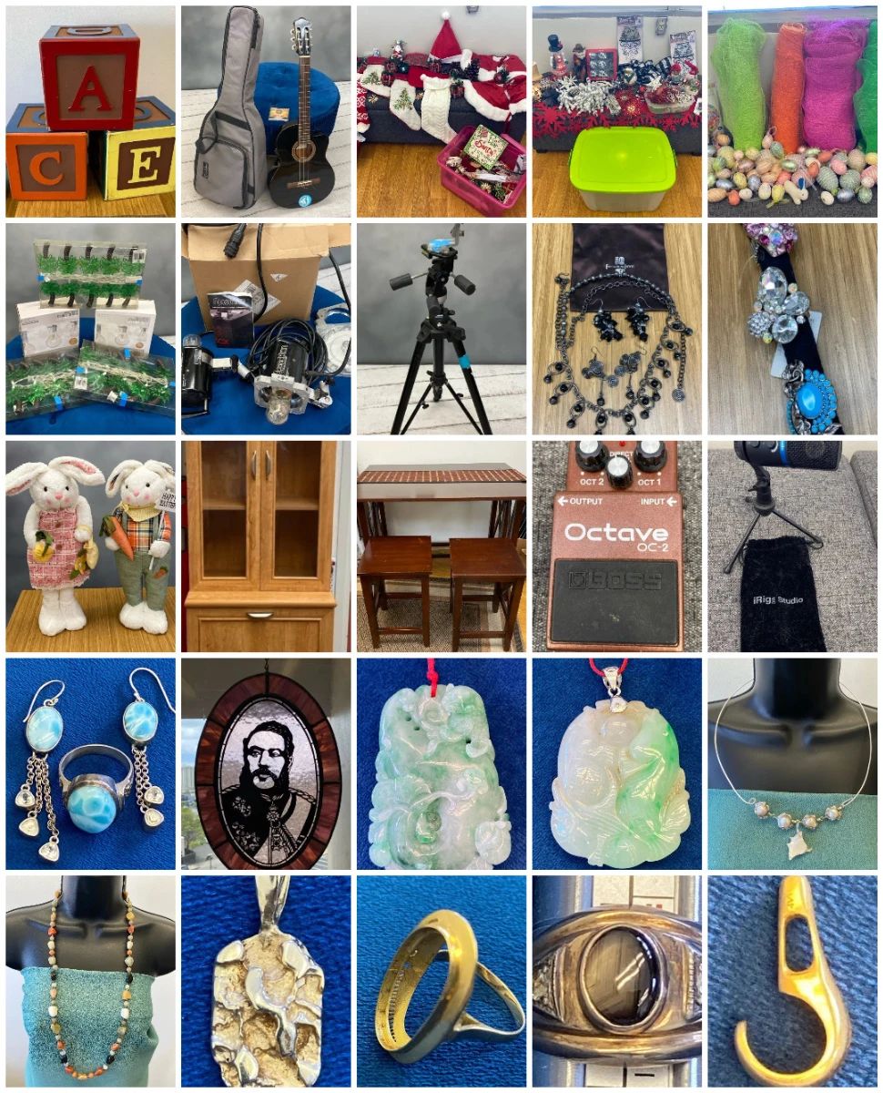 VARSITY BUILDING BLOWOUT CTBids Online Auction • Bidding Ends 07/16/26 • Pickup 07/18/26    It's a blowout of EPIC PROPORTIONS! This auction features items from a photo studio downsizing including photographic equipment, photo backdrops, a massive amount of holiday, seasonal and celebration decor (It's Christmas in July!) used as props for photo shoots and more, a Fender amp, Les Paul Guitar, keyboard & other instruments & equipment for musicians & even podcasters, costume & fine jewelry including exquisite vintage jade pendants, hand crafted jewelry, sterling silver rings, fine art including one-of-a-kind stained glass pieces, furniture and so much more to find in this epic auction! Happy bidding!