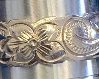 VBB214 Vintage Sterling Silver Hawaiian Heirloom Plumeria Ring – Hand-Engraved Floral Scroll Band
