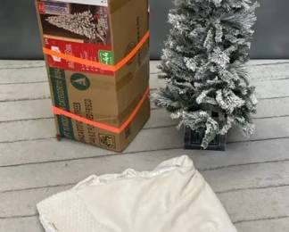 VBB187 Two Artificial Lighted Christmas Trees and a Tree Skirt