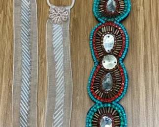 VBB159 Boho Beaded & Delicate Mesh Band w/Silver Beaded Pattern Headbands
