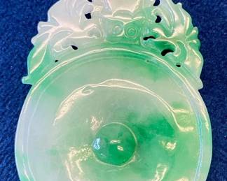 VBB503 Vintage Hand Carved Jadeite Jade Donut "Bi" Disc Pendant