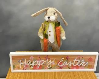 VBB173 Dapper Bunny Standing Easter Decor and Happy Easter Wood Sign