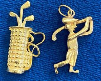 VBB529 Vintage 14k Yellow Gold Golfer & Golf Bag Charms