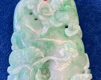 VBB502 Vintage Hand Carved Jadeite Jade Pendant Animal & Floral Motif