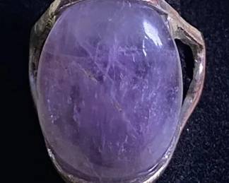 VBB527 Vintage Silver-tone Amethyst Cabochon Ring
