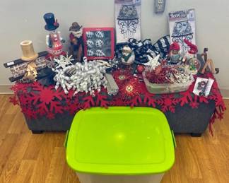 VBB126 Mistletoe's Green & Snowflakes White (or Red) Cloth Ribbon, Lights, Table Runner, Ornaments
