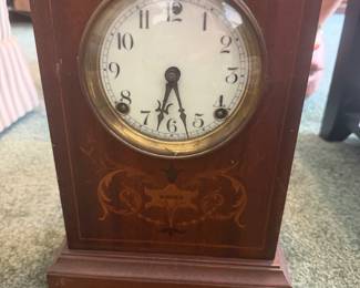 #30 - $100 - Mantel clock inlaid no name but sold at Penfield Jewelers Huntington 10x6x5