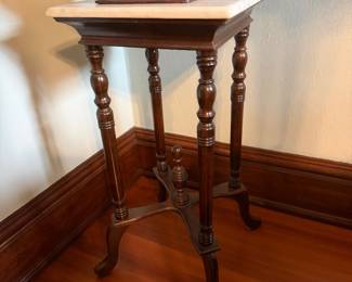 #7 - $90 - Square stand wood and marble top 15x15x29