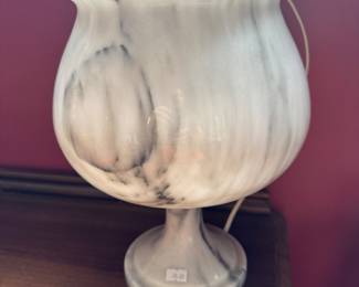 $68 - Marble 70's lamp grey / white about 16"H 