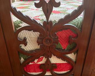 #45 - $700 - Antique carved mahogany bed on casters 57Lx64W with vintage mattress