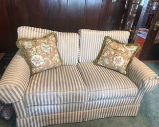 #27 - $190 - Fine Designs loveseat green stripes 62x30x31