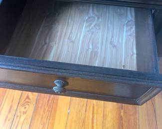 #38 - $90 - Side table single drawer walnut style 24x26x26 with bulbous legs