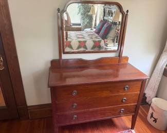#46 - $400 - Dresser with mirror 3 drawers c.1900's mahogany 42x18x61T